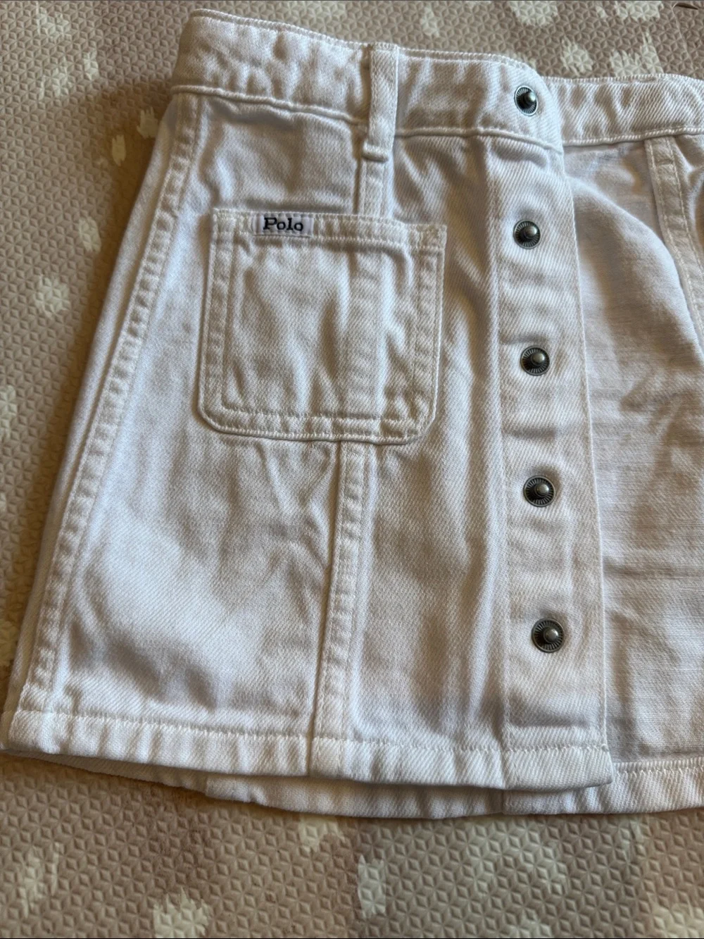 Polo Ralph Lauren Girls White Cotton Denim Snap Front Mini Skirt Size 5